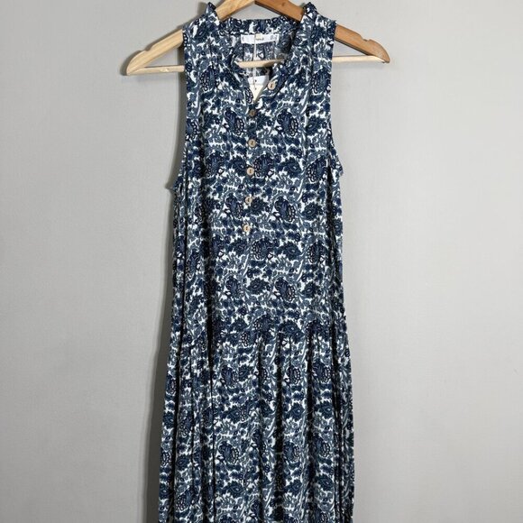 Mango Floral Paisley Print Button Up Tiered Maxi Dress Women's 2 Blue White NWT - Picture 6 of 16